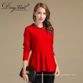 Round Neck Long Sleeve Flat Knitted Red Color Woman Wool Sweater For China Factory